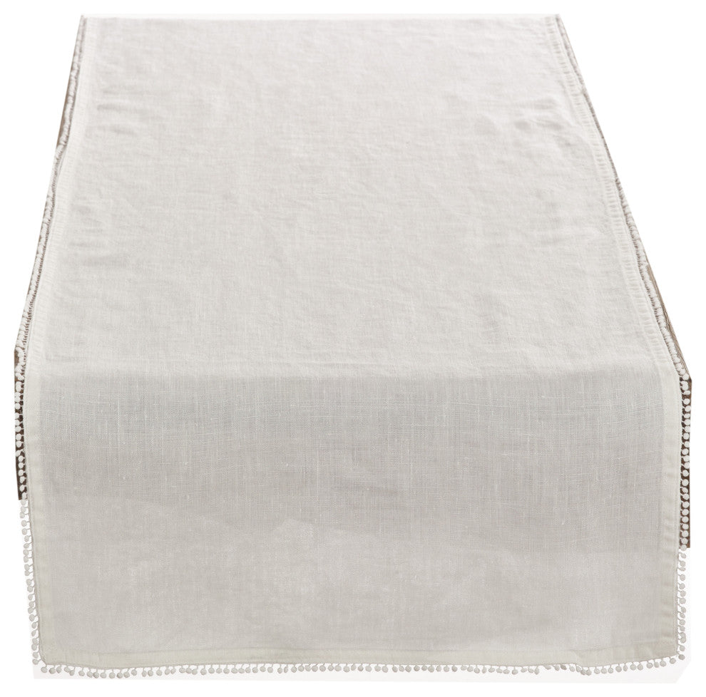Pomponin Collection PomPom Design Table Runner, Ivory