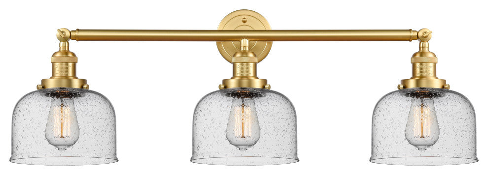 Large Bell 3 Light Bath Vanity Light, Satin Gold, Seedy