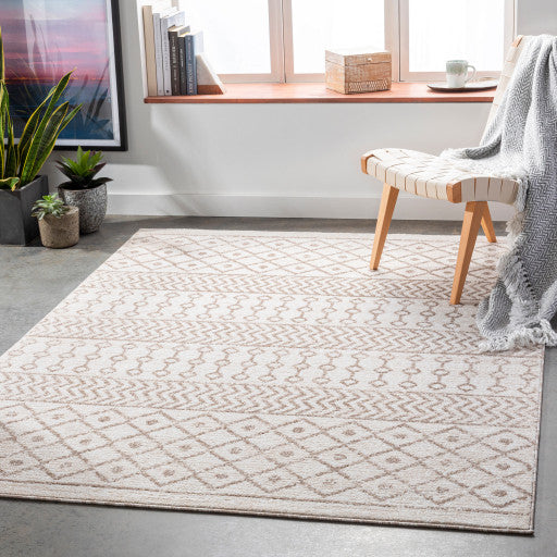 Surya Positano PSN-2309 6'7"x9' Rug, Camel/Ivory/White/Dark Brown