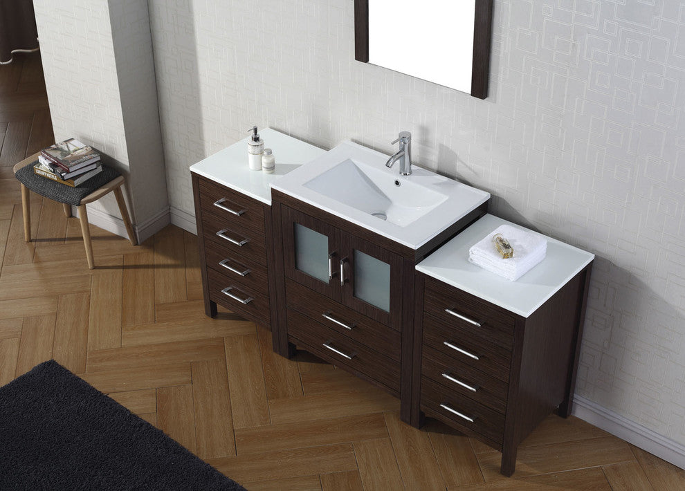 Virtu Dior 64" Single Bathroom Vanity, Espresso, Polished Chrome Faucet, Mirror