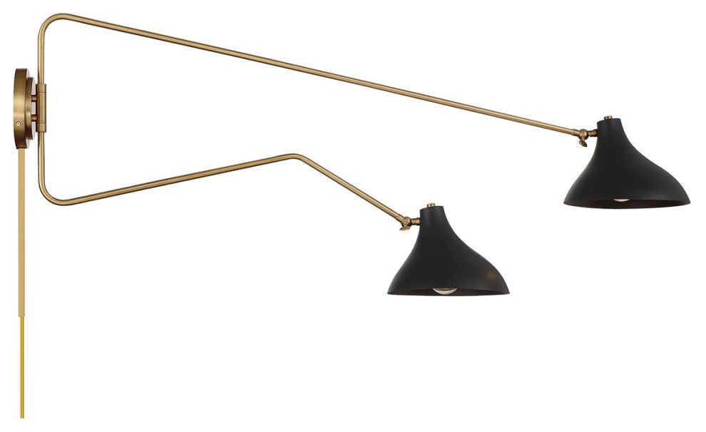 Savoy House Meridian 2-Light Wall Sconce M90088MBKNB, Matte Black With Brass