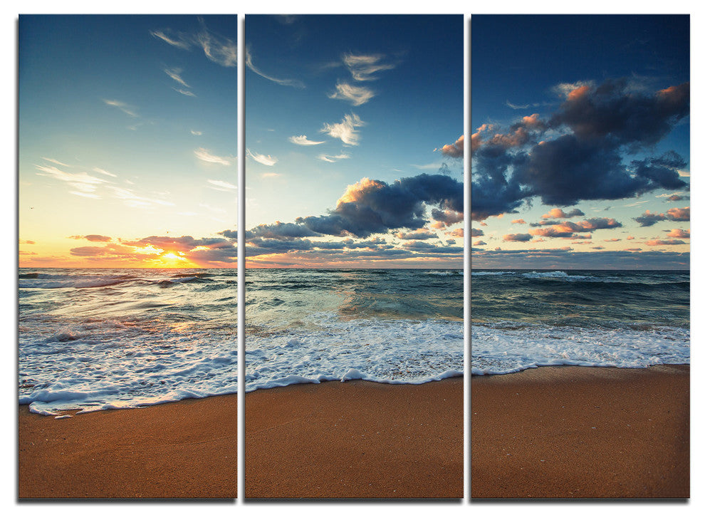 "Sunrise and Glowing Waves in Ocean" Metal Wall Art, 3 Panels, 36"x28"