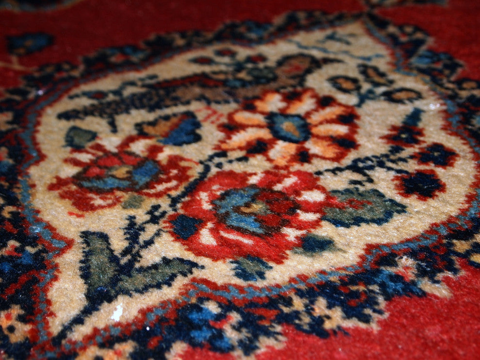 Handmade antique collectible Persian Tabriz double mat rug 1.7' x 4.7' ( 52cm x
