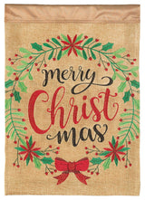 Merry Christmas Wreath Flag, Burlap, Garden