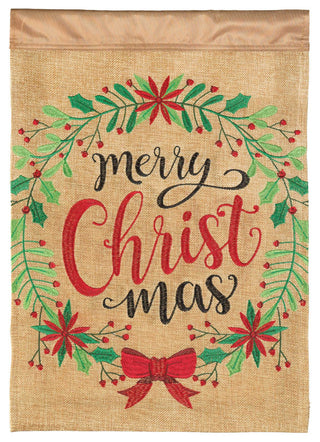 Merry Christmas Wreath Flag, Burlap, Garden