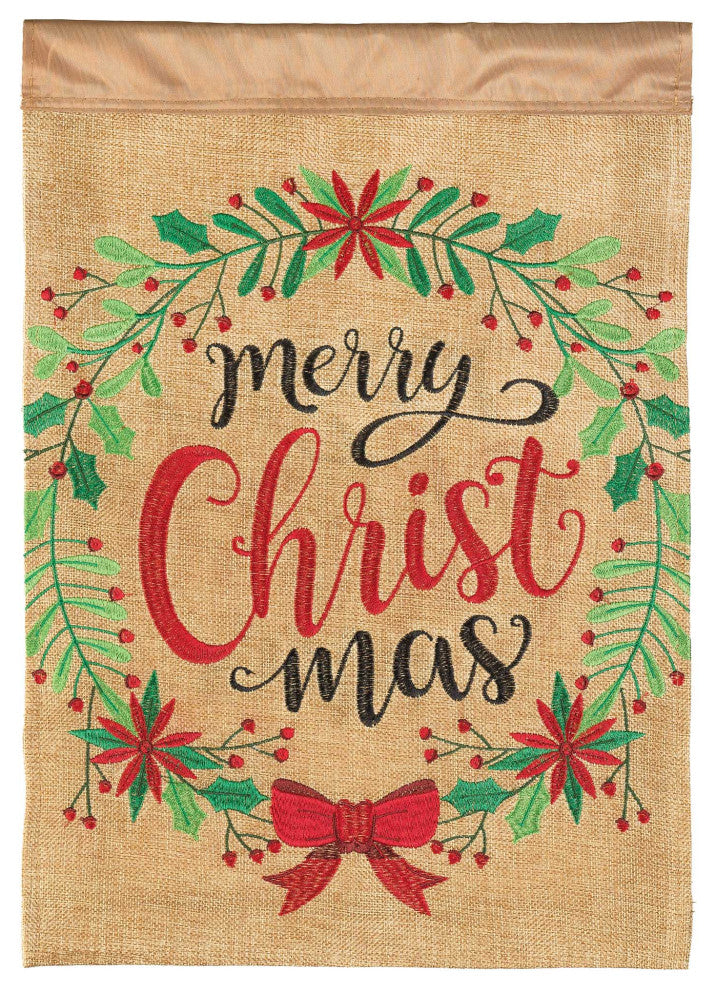 Merry Christmas Wreath Flag, Burlap, Garden