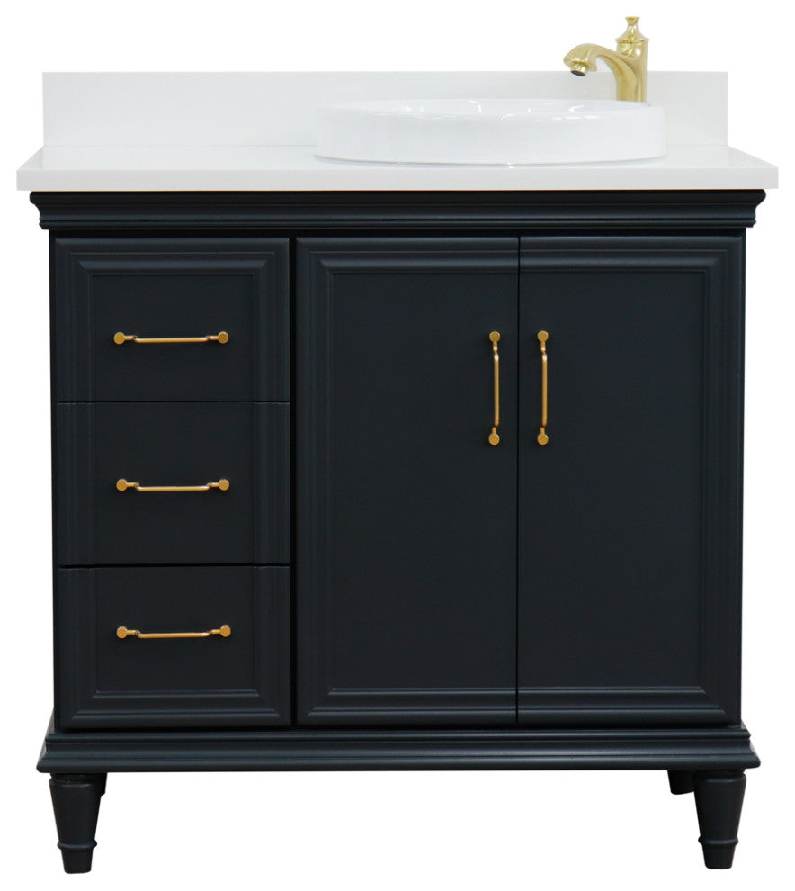 37" Single Vanity, Dark Gray Finish With White Engineered Stone Top
