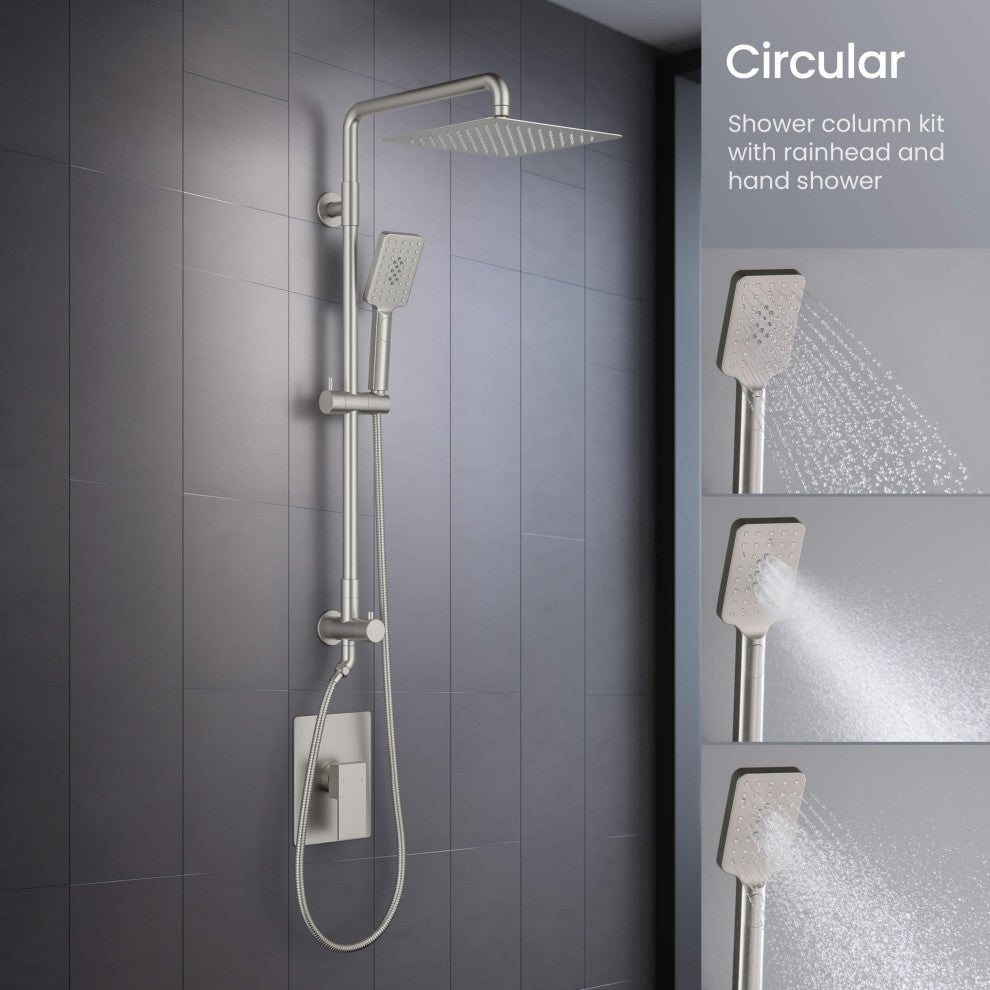 Cube 2-Function Shower Column, Rough, Valve, Brushed Nickel