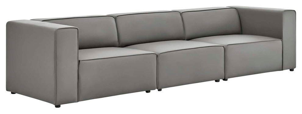 Mingle Vegan Leather 3-Piece Sectional Sofa, Gray