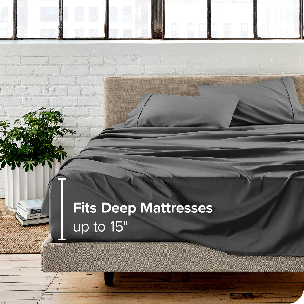 Bare Home 1800 Microfiber Sheet Set, Gray, Queen