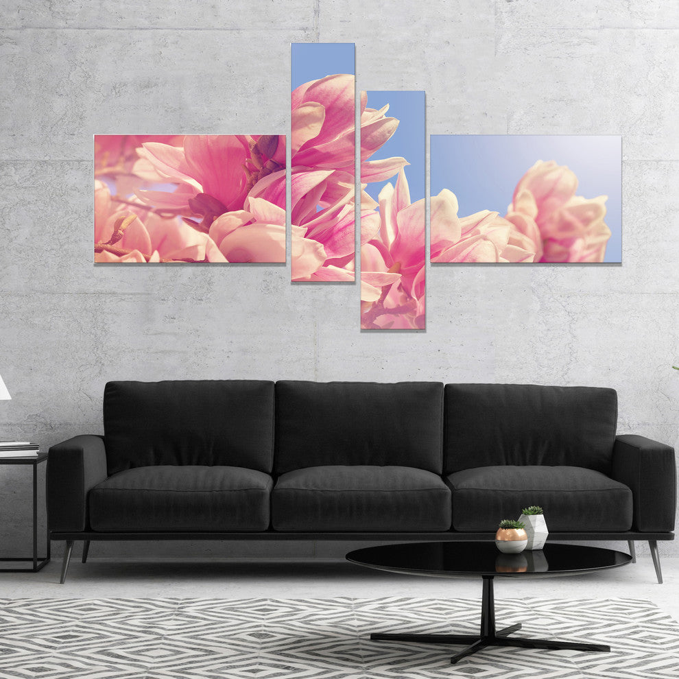 Magnolia Flowers on Sky Background, Floral Canvas Art Print, 60"x32", 4 panels