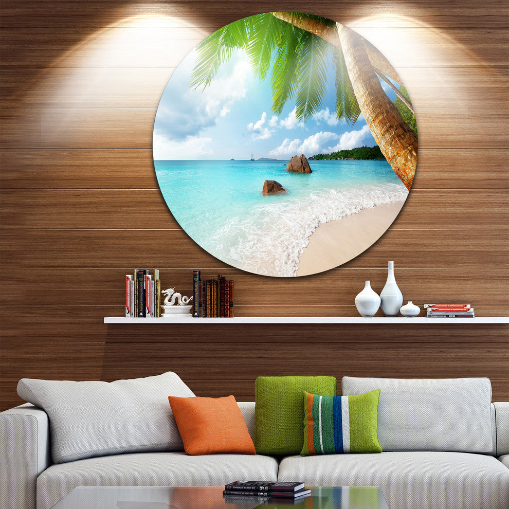 Praslin Island Seychelles Beach, Seashore Photo Disc Metal Artwork, 11"