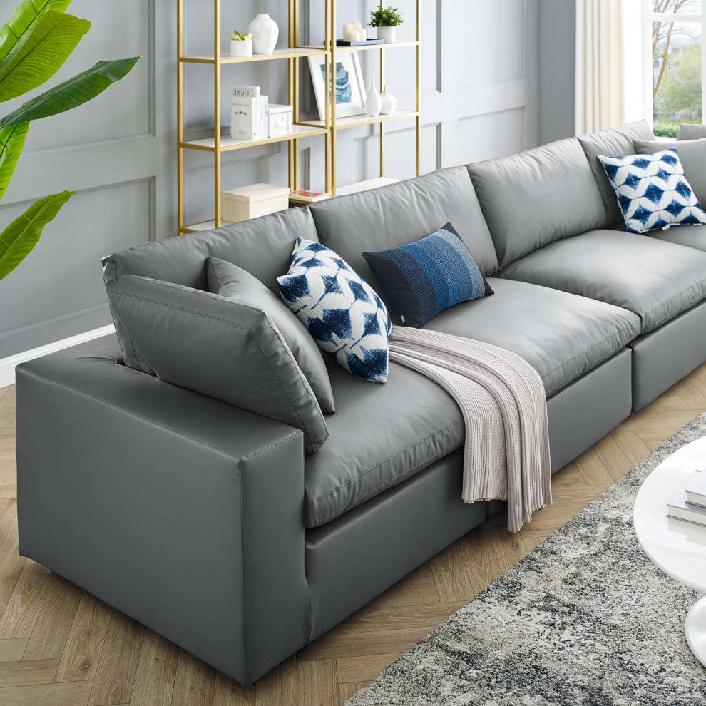 Sofa, Faux Vegan Leather, Gray, Modern, Living Lounge Hotel Hospitality