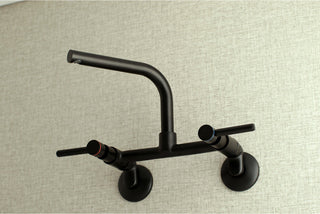 Kingston Brass 8" Adjustable Center Wall Mount Kitchen Faucet, Matte Black