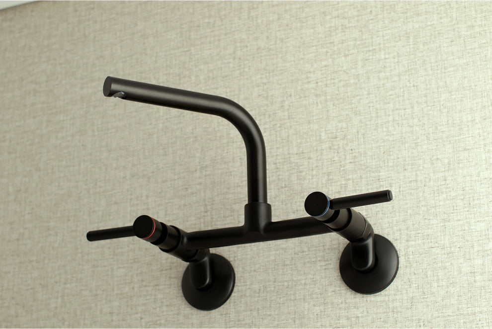 Kingston Brass 8" Adjustable Center Wall Mount Kitchen Faucet, Matte Black