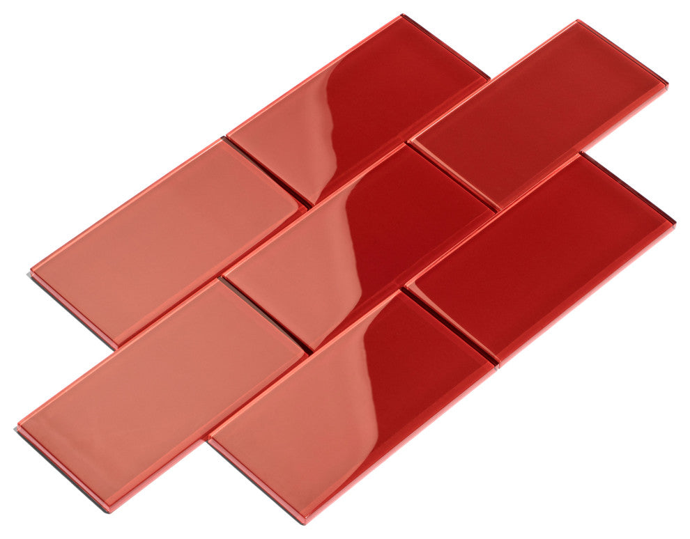 3"x6" Glass Subway Collection, Ruby Red