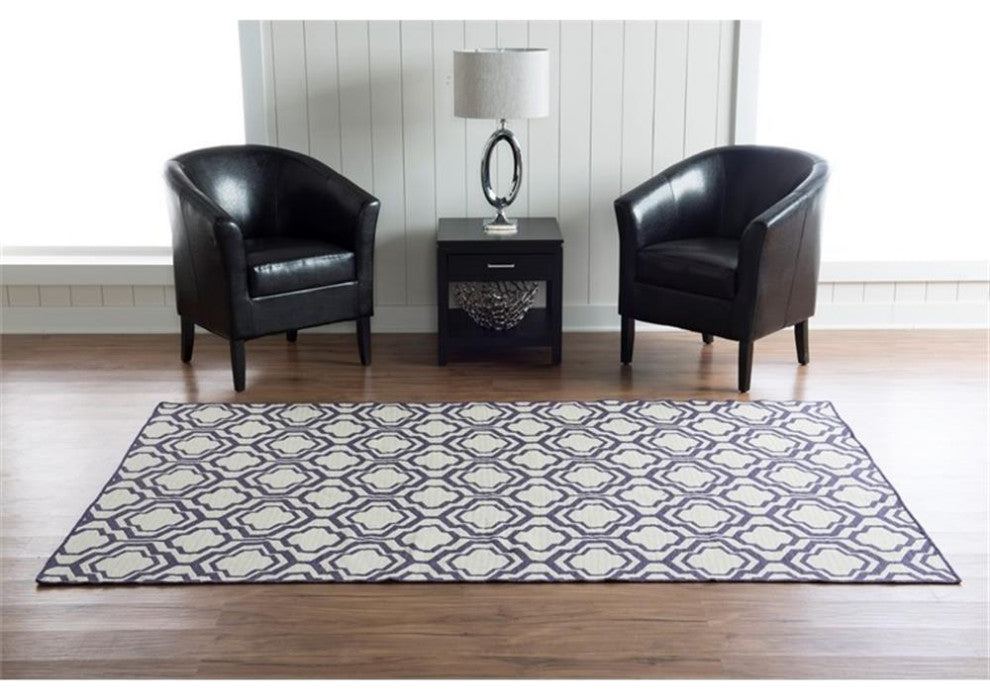 Linon Salonika Quatrefoil Reversible Woven Wool 5'x8' Rug in Purple