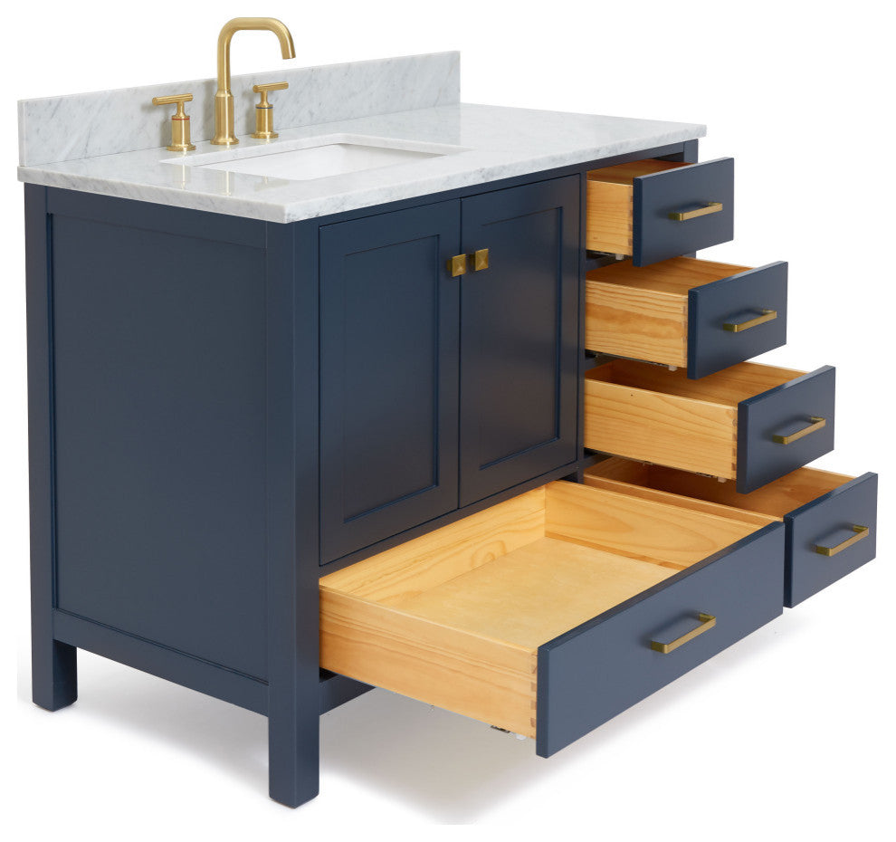ARIEL Cambridge 43" Left Rectangle Sink Bath Vanity Carrara Marble
