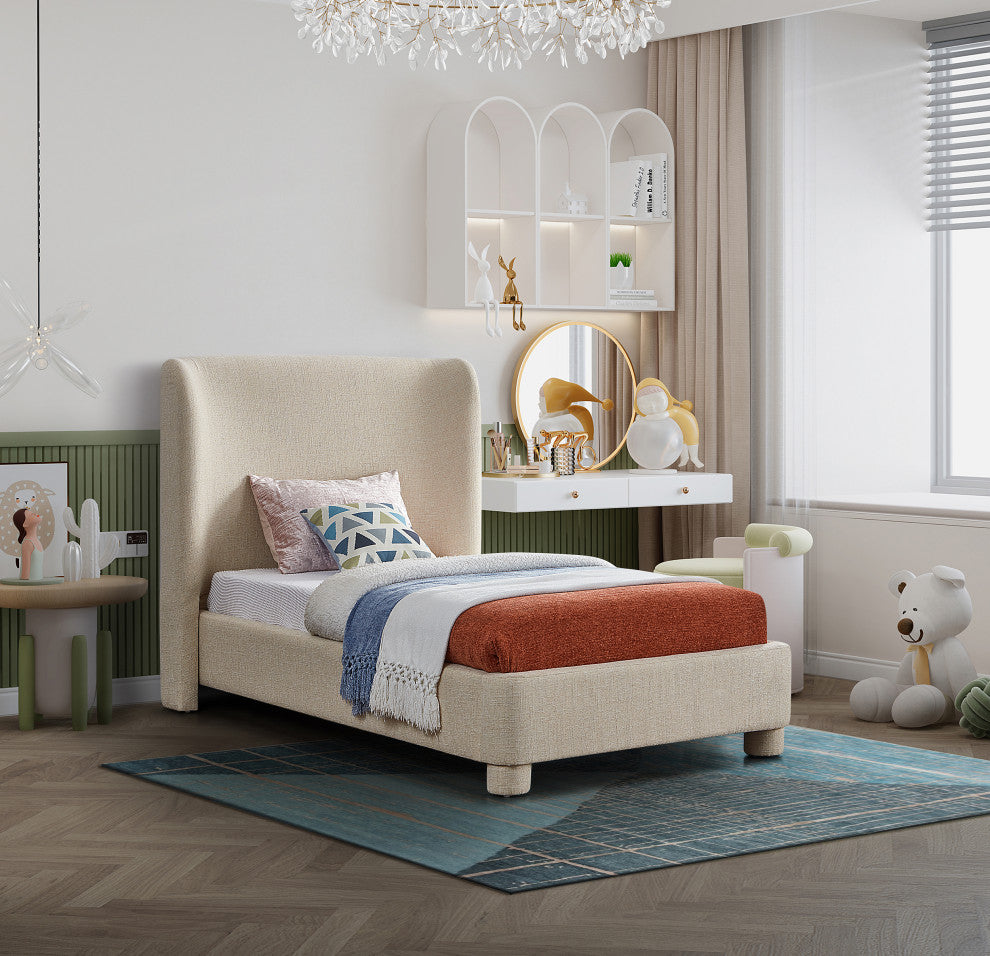 Penny Bed, Beige, Twin, Linen Textured Fabric