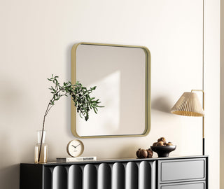 Home Living Contour Metal Square Mirror 24x24, Brass