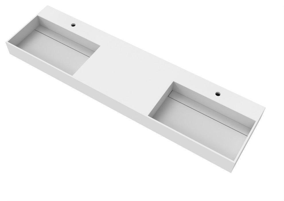 CastelloUSA Juniper Wall Mounted Countertop Concealed Drain Basin Sink, White, 72, Double Basin, Standard