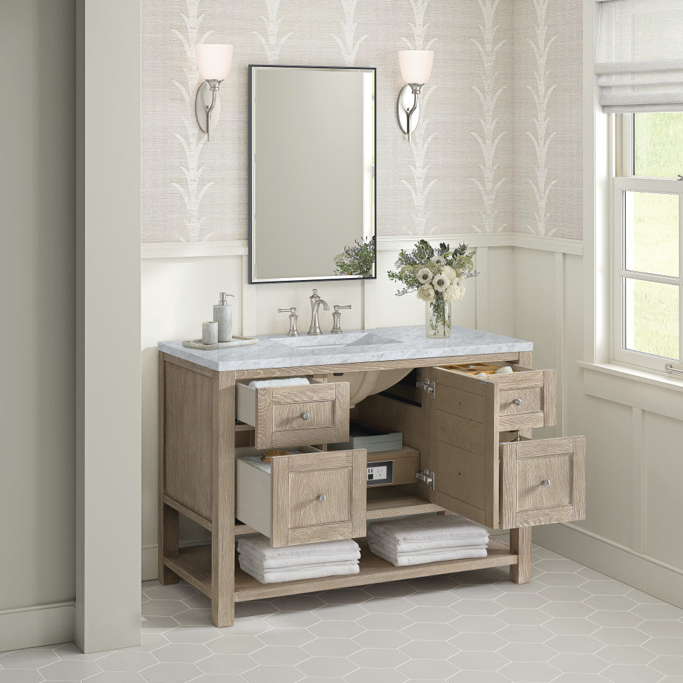 Breckenridge 48" Single Vanity, Oak, 3 CM Carrara White Marble Top