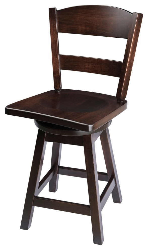 Rustic Swivel Bar Stool, Maple Wood With Back, Onyx, Bar Height, 30"