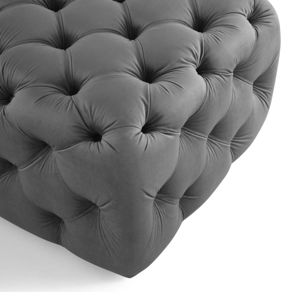 Tufted Accent Chair Ottoman, Square, Velvet, Gray, Modern, Lounge