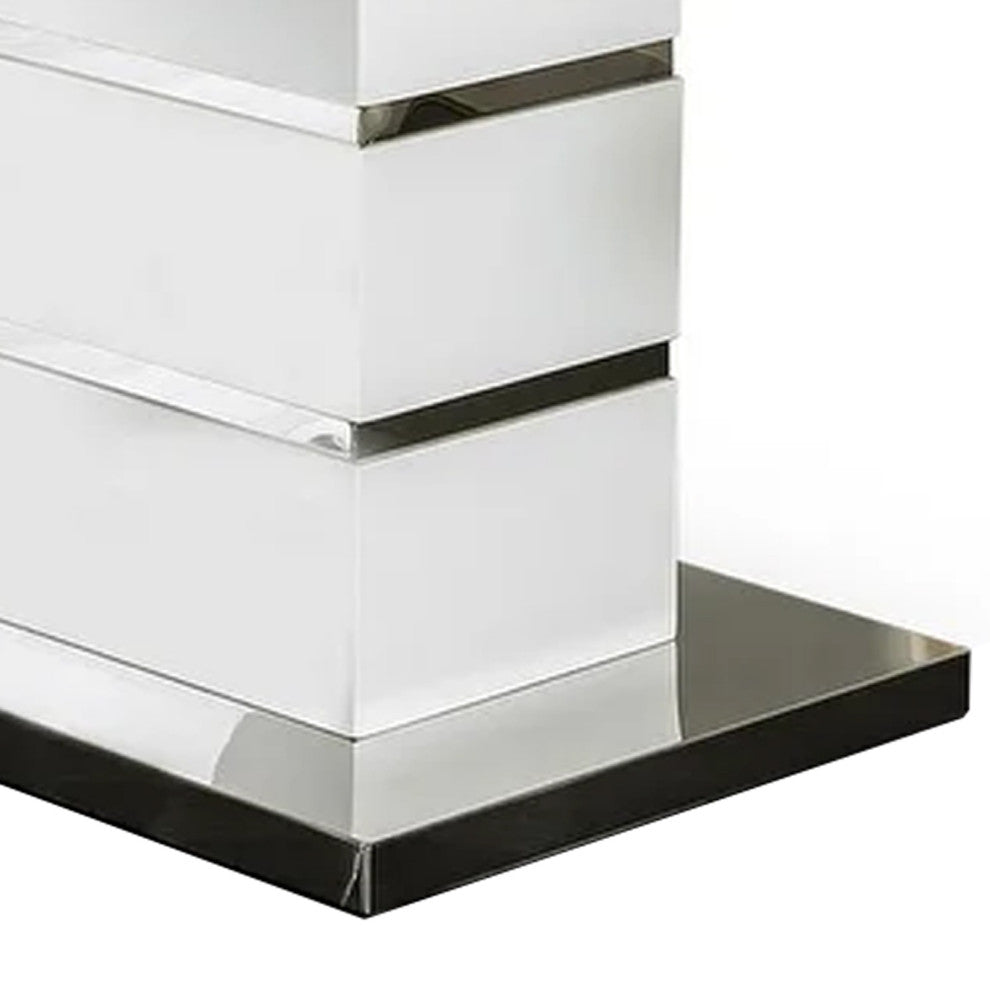 Benzara BM207714 Extendable Dining Table With Metal Base, White and Silver