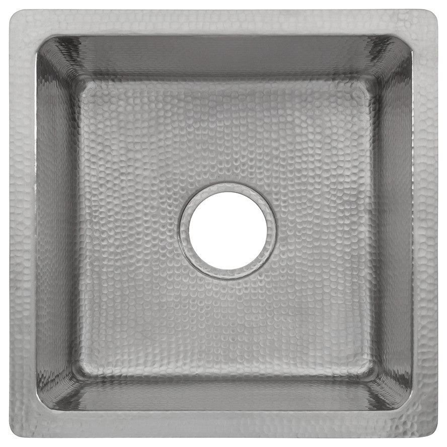 16" Square Hammered Copper Bar/Prep Sink, Nickel, 3.5" Drain Opening