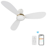 CARRO 52" Flush Mount Ceiling Fan with Dim Light and Remote 10 Speed, White/Gold