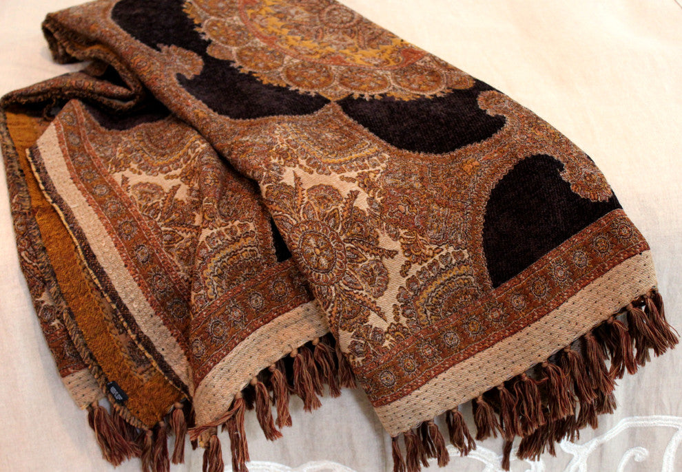 Chenille Wool Blend Medallion Throw, Brown, Camel