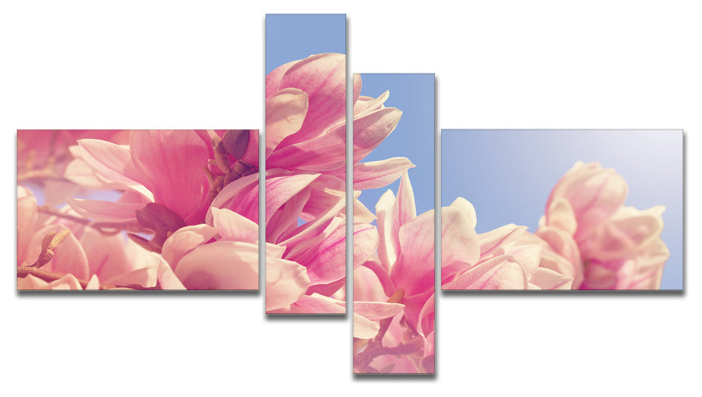 Magnolia Flowers on Sky Background, Floral Canvas Art Print, 60"x32", 4 panels