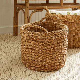Sea Grass Oval Baskets With Cuffs, Set of 3