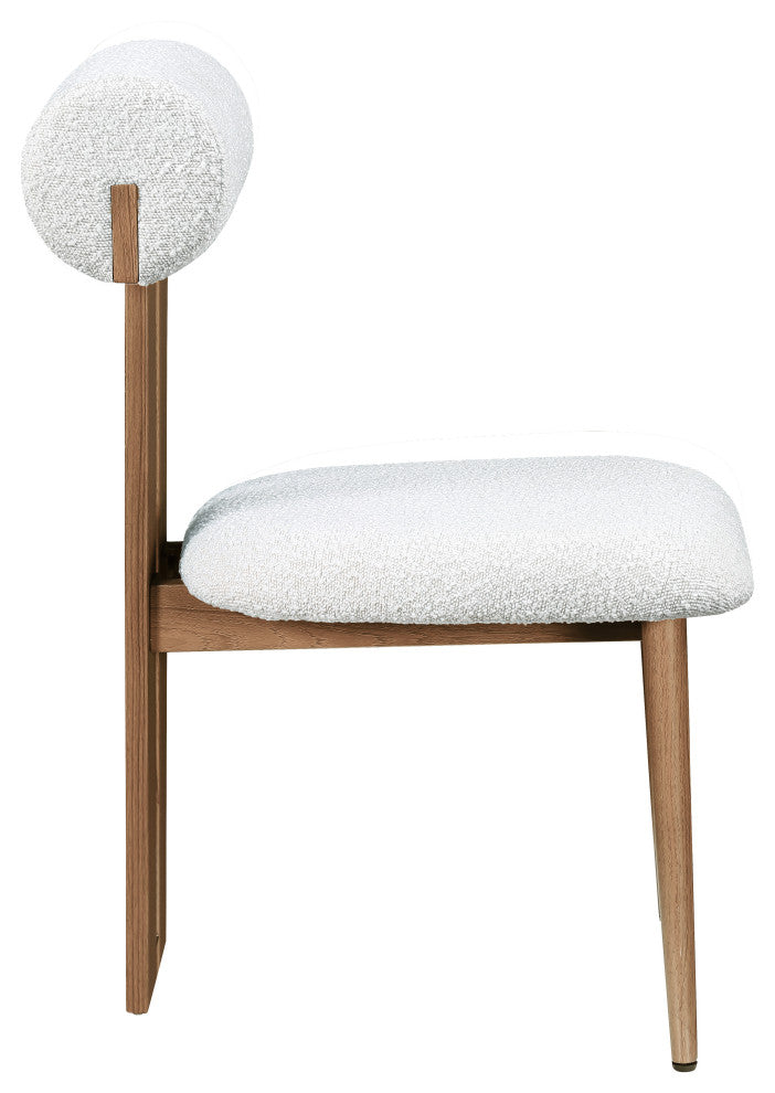 Dario Upholstered Dining Chair, Set of 2, Cream, Boucle Fabric, Walnut Wood Look
