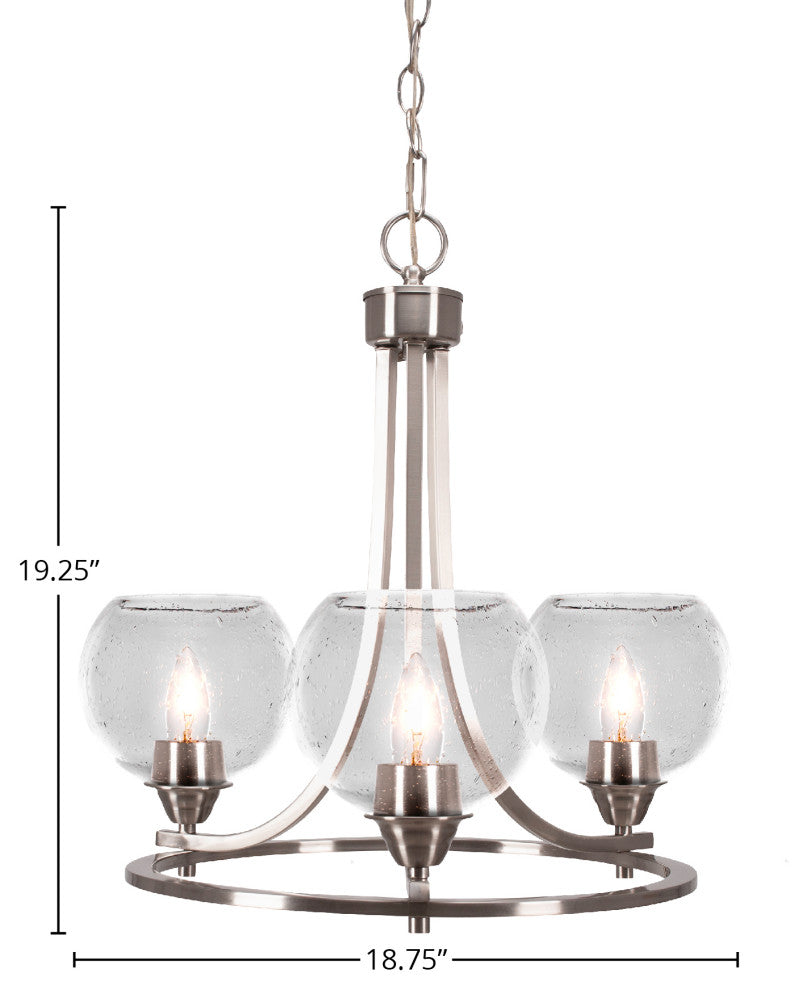 Paramount Uplight 3-Light Chandelier, Brushed Nickel, 5.75" Clear Bubble Glass