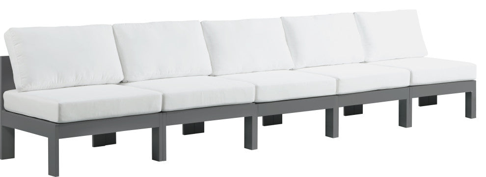Nizuc Water Resistant Patio Modular Straight Sofa, White, 5-Piece: 5 Armless Chair, Dark Gray Aluminum Frame