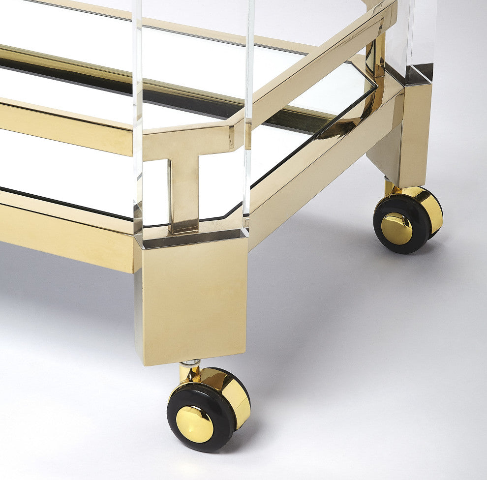 Butler Charlevoix Acrylic and Gold Serving Cart