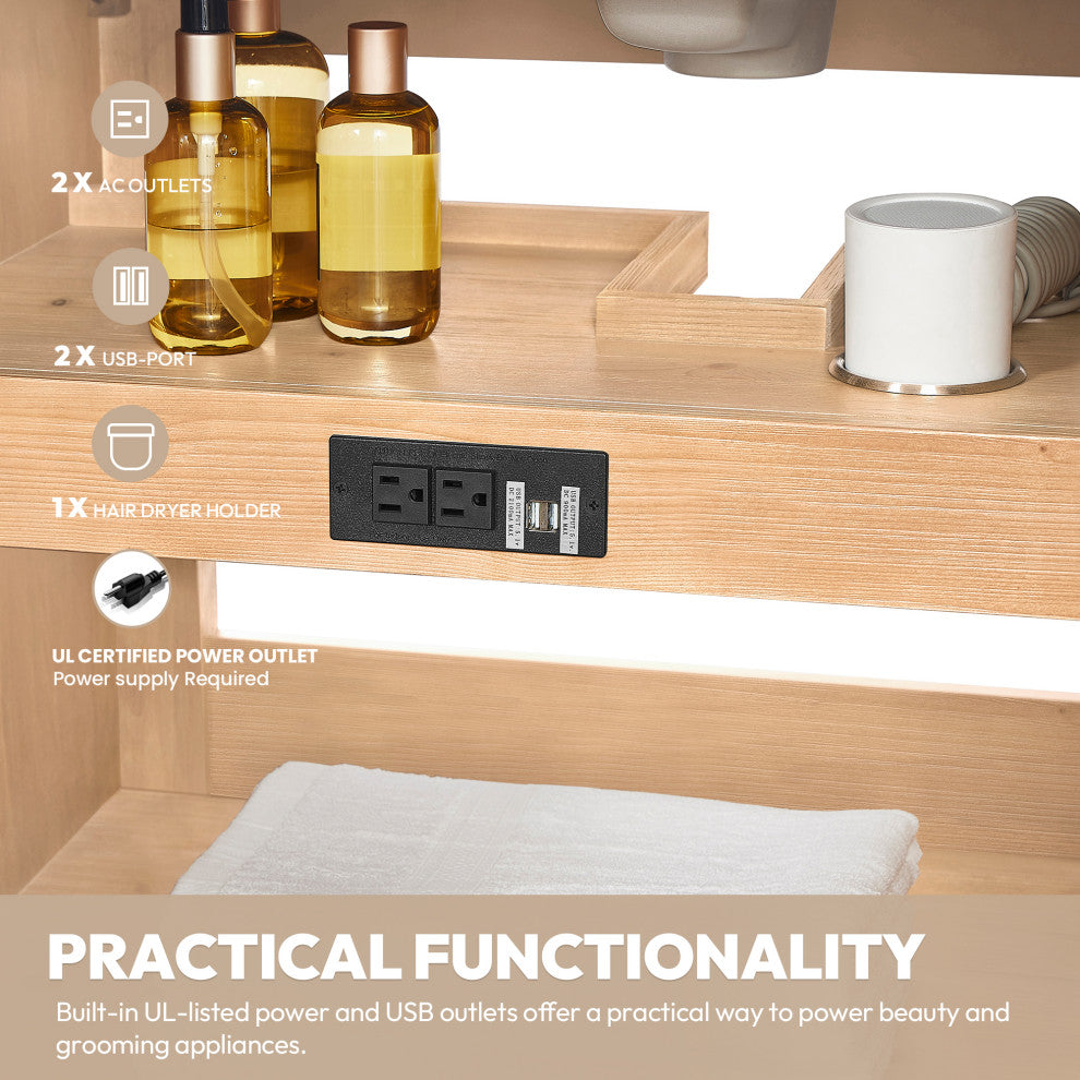 Leon Bath Vanity With Composite Stone Top, Fir Wood Brown, 60" Double Sink, No Mirror