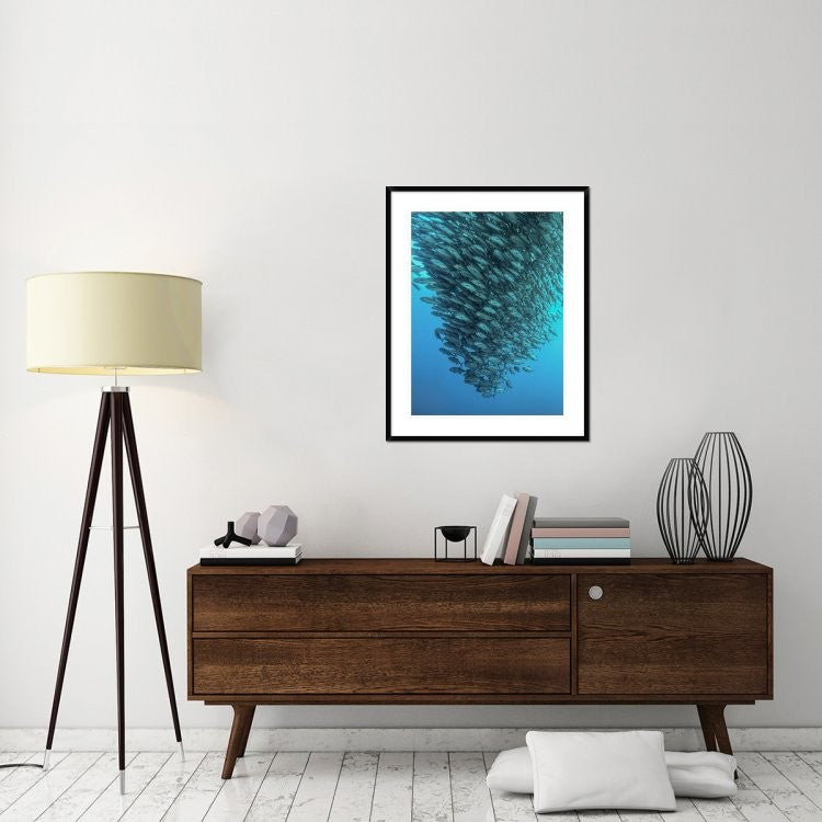 "Schooling Jackfishes" Framed Digital Print by Henry Jager, 30x38"