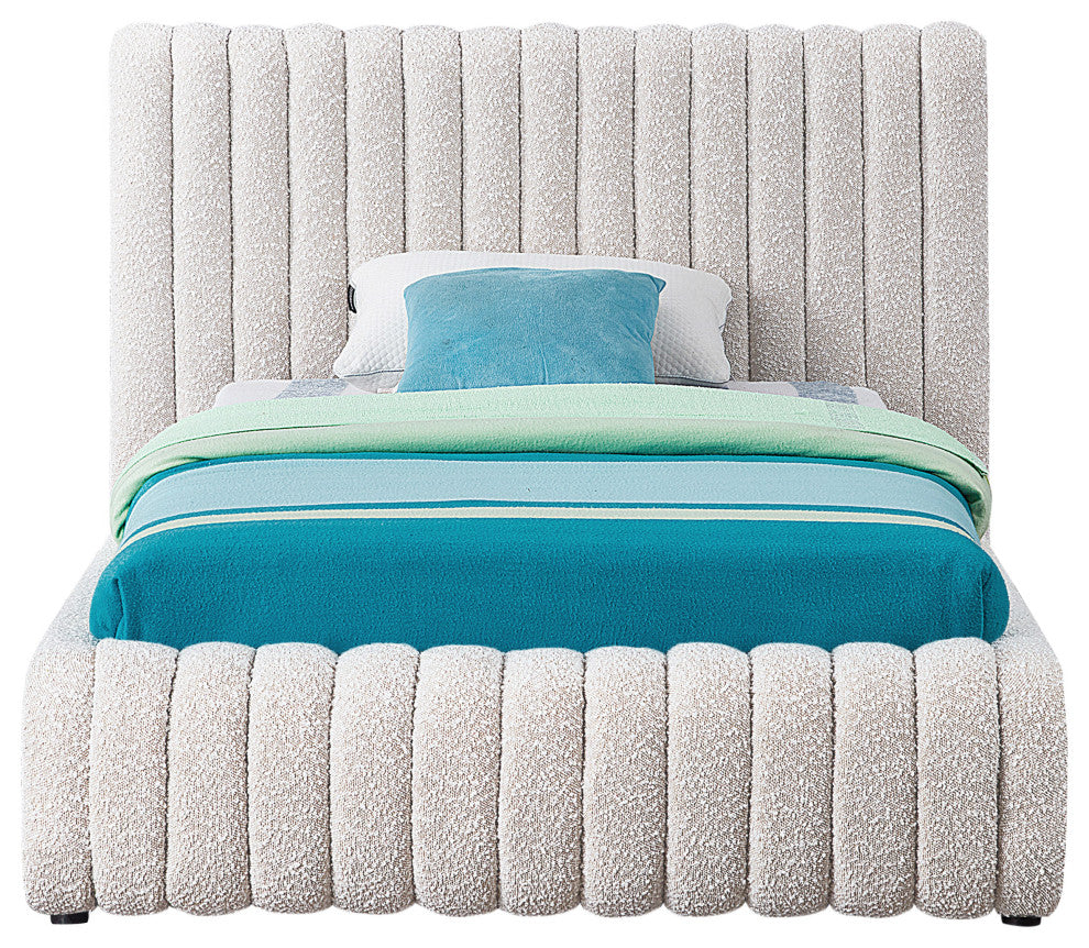 Nash Boucle Fabric Upholstered Bed, Cream, Twin