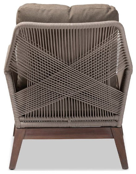 Mid-Century Transitional Gray Woven Rope Mahogany Accent Chair