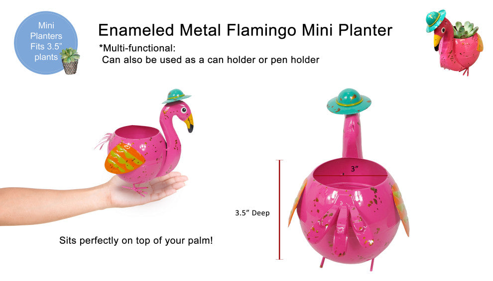 Metal Mini Flamingo Planter Garden Flower Pot Indoor Pen Holder Outdoor Yard Art