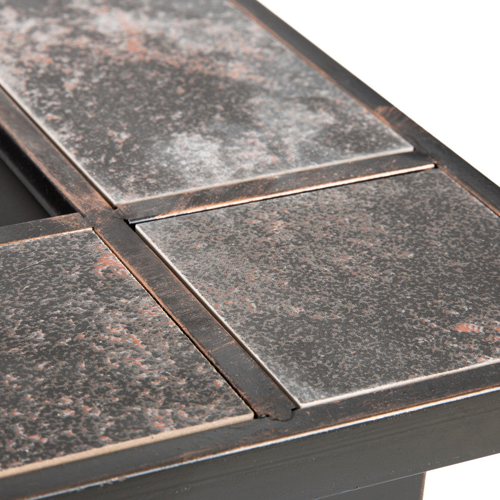 Pure Garden Rectangular Tile Fire Pit With Cover, Black, 37"
