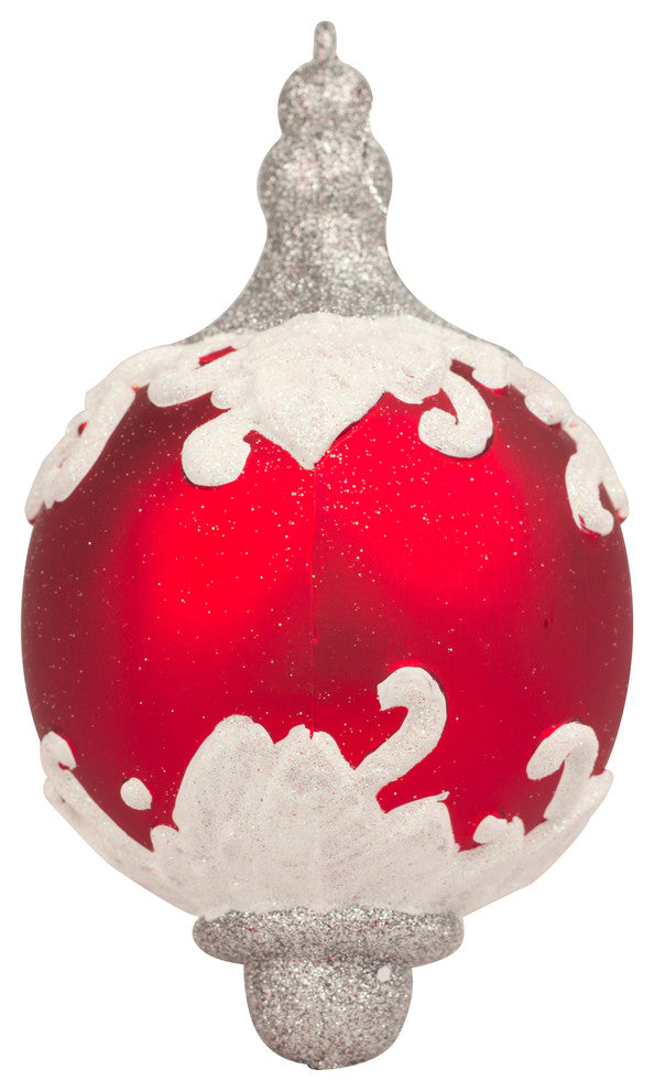 Wl-Fin-100-Cdy - 4" Finial Ornament Red And Silver