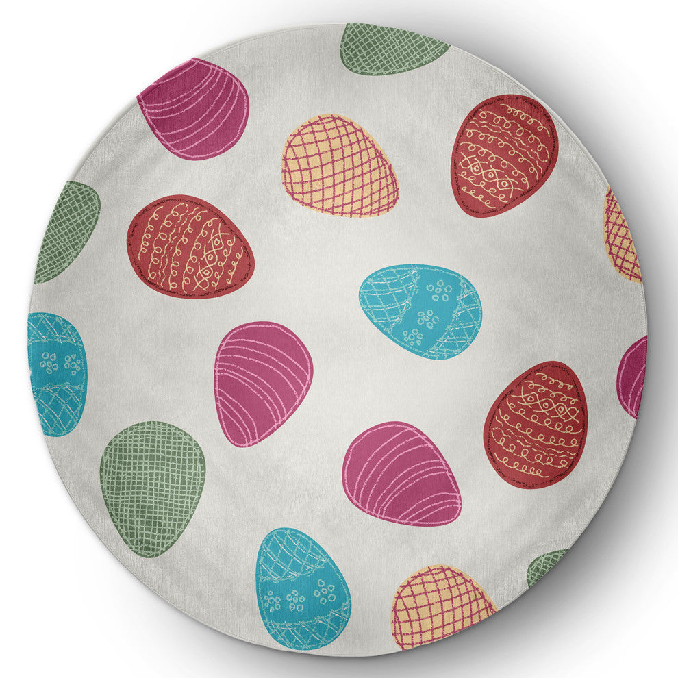 Egg Hunt Easter Chenille Rug, Whisper White, 5' Round