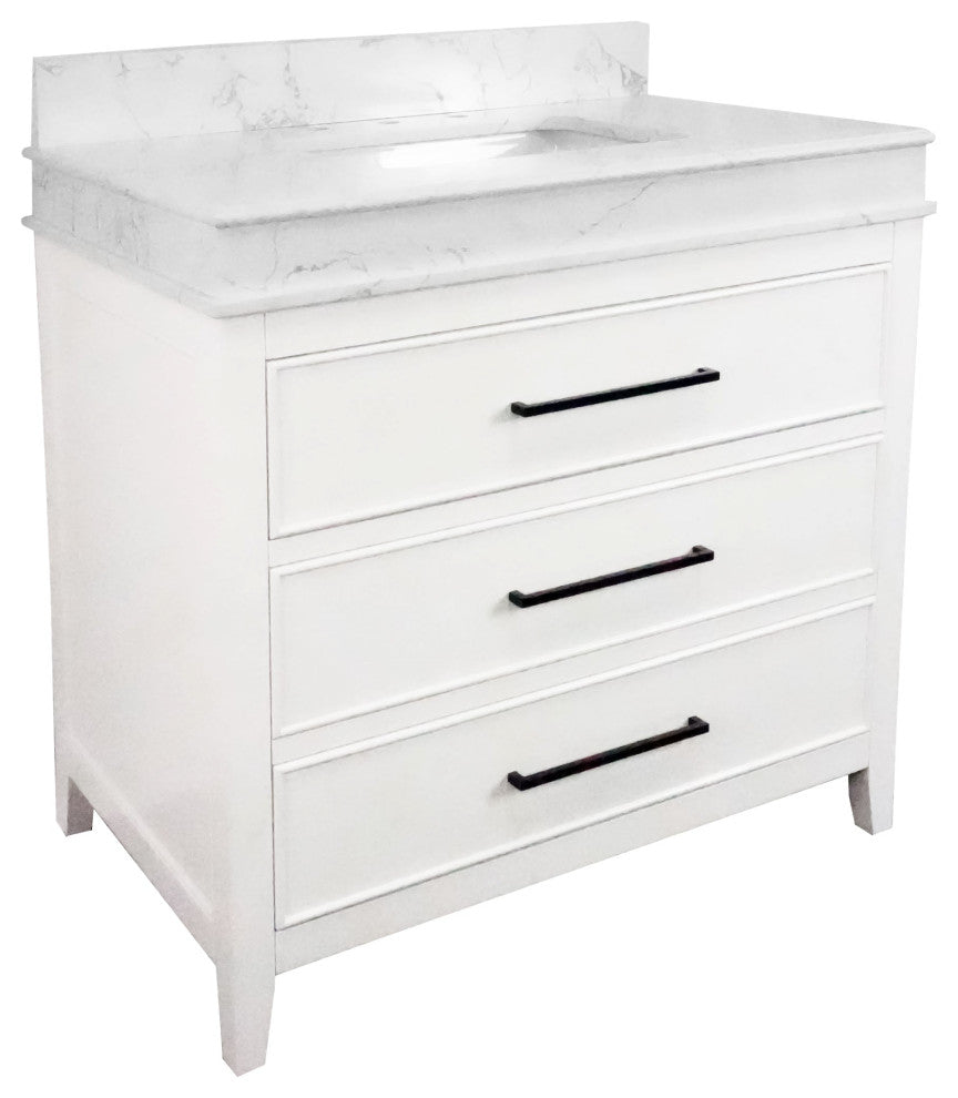 Kensington 36" Bathroom Vanity, White, Top: Engineered Marble