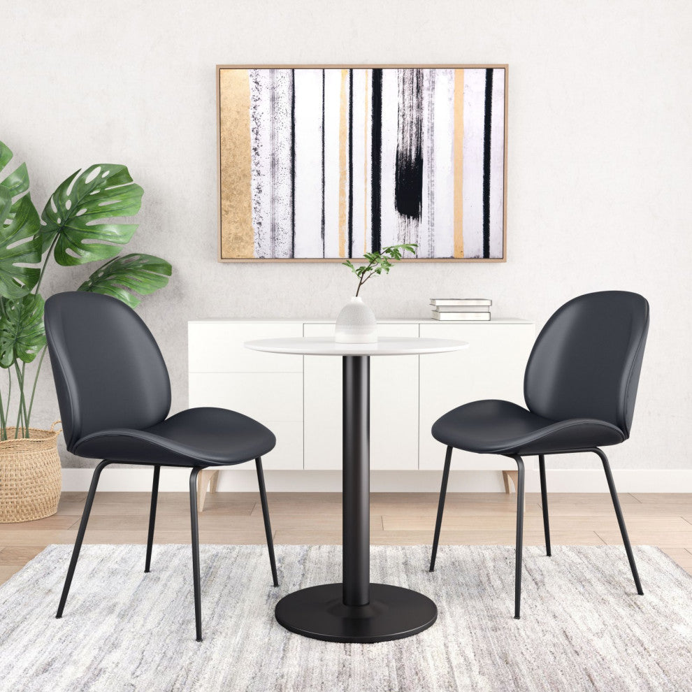 Dining Chair, Set of 2, Steel Metal, Fabric, Black, Black, Kitchen Cafe Bistro