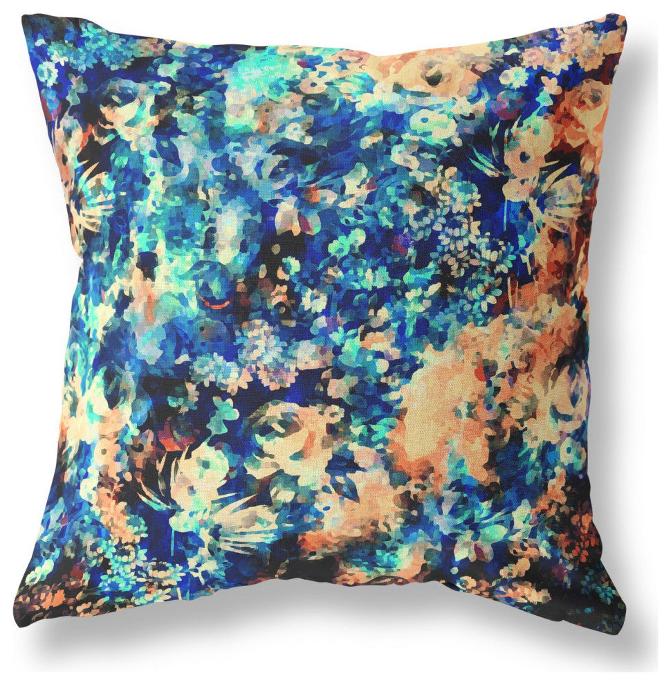 28" Orange Blue Springtime Indoor Outdoor Throw Pillow