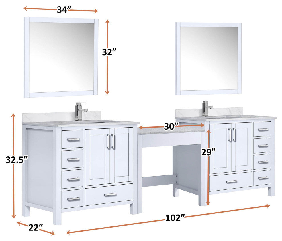 Lexora Coraline Double Bath Vanity White 102 Vanity With Countertop